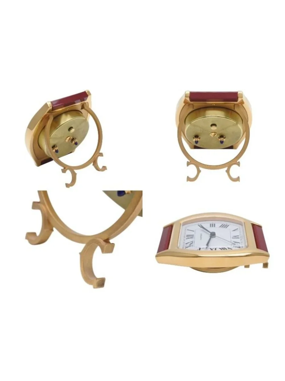 Cartier Tortue Table Clock White Dial Quartz White Gold Bordeaux Swiss